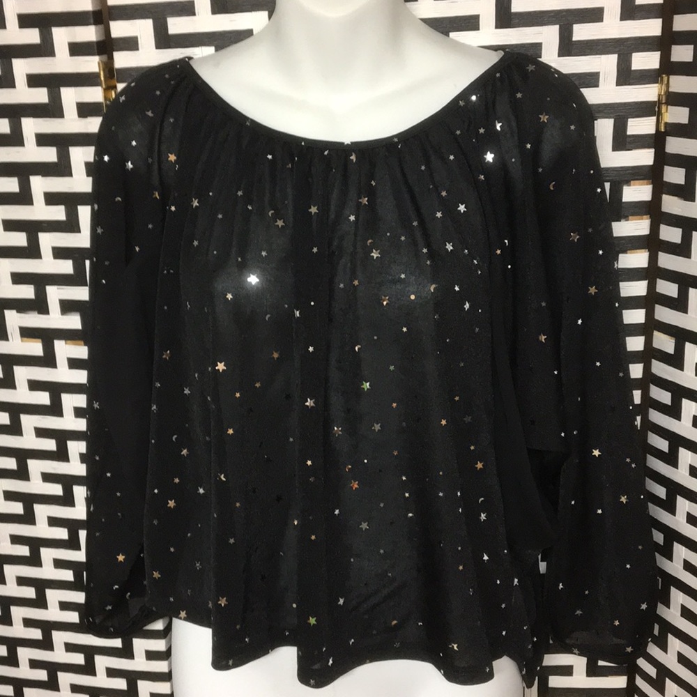 Black and silver blouse with moon & stars NWOT